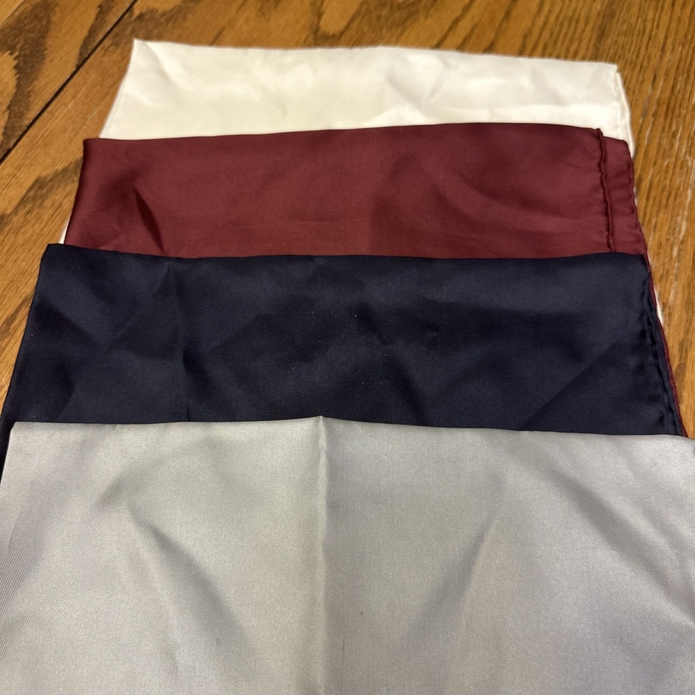 Set Of 4 All Silk By Ashear 100% Silk Pocket Square‎ Hand Rolled Handkerchiefs